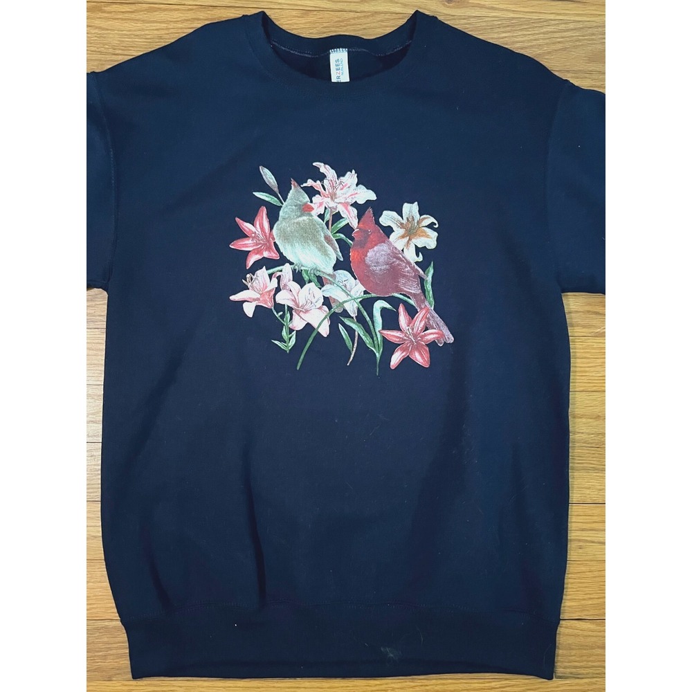 Vintage Jerzees Nublend Blue Birds Flowers Granny Chic Retro Sweatshirt Women S